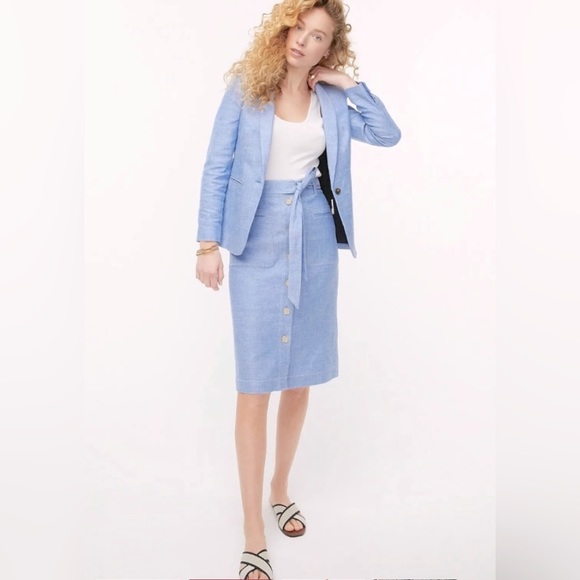 J.Crew Women’s 6P Irish Linen Brand New Button Front Skirt Blue NWT - Picture 2 of 10